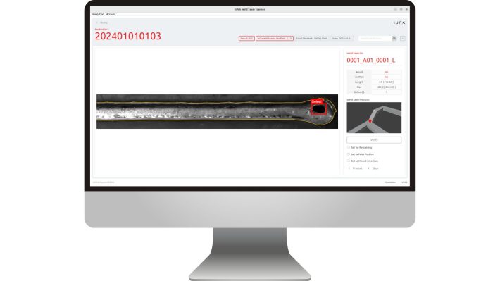 IUNA AI Vision Software interface for weld seam inspection